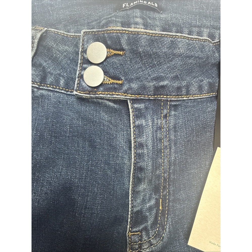 Flamingals Womens Wide Leg Jeans Dark Wash Double Button Stretch Denim Size M - Picture 5 of 10